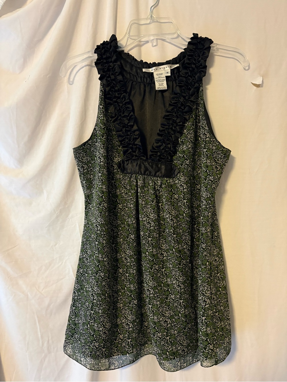 Max Studio Green Floral Ruffle-Trim Sleeveless Camisole
